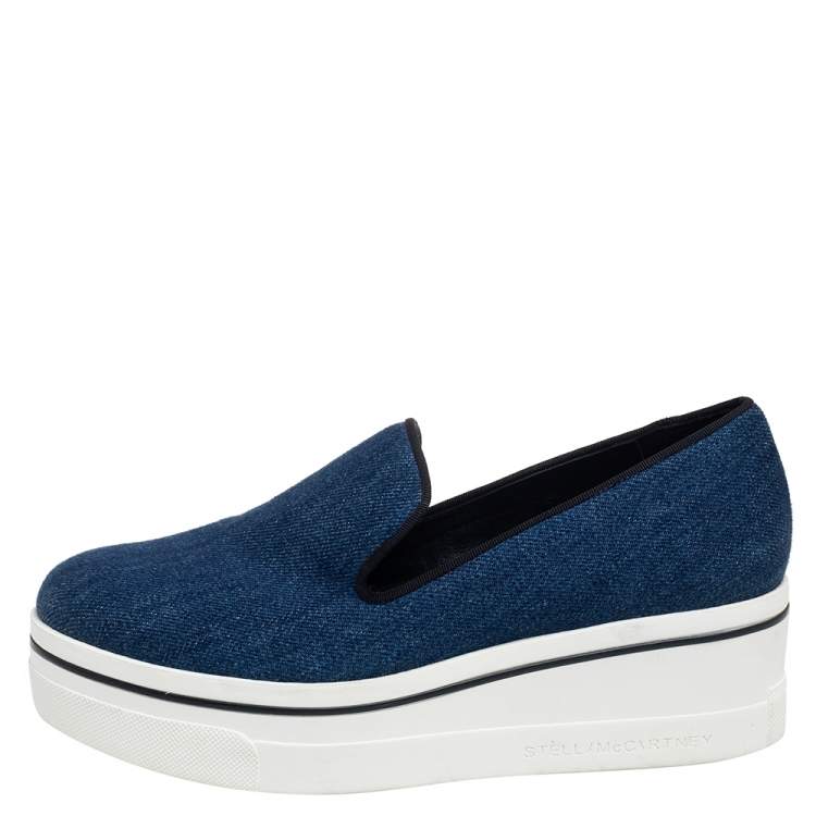 Pre Owned Stella McCartney Blue Denim Binx Slip On Platform Sneakers Size 36