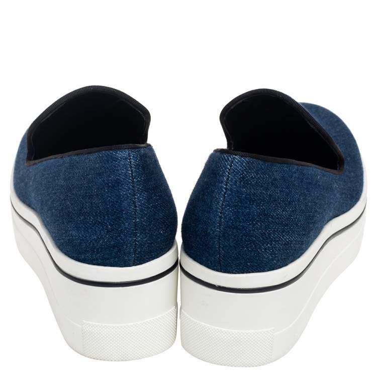 Pre Owned Stella McCartney Blue Denim Binx Slip On Platform Sneakers Size 36