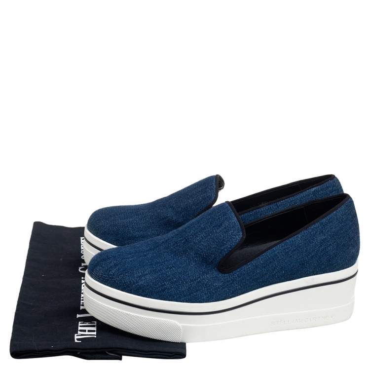 Pre Owned Stella McCartney Blue Denim Binx Slip On Platform Sneakers Size 36