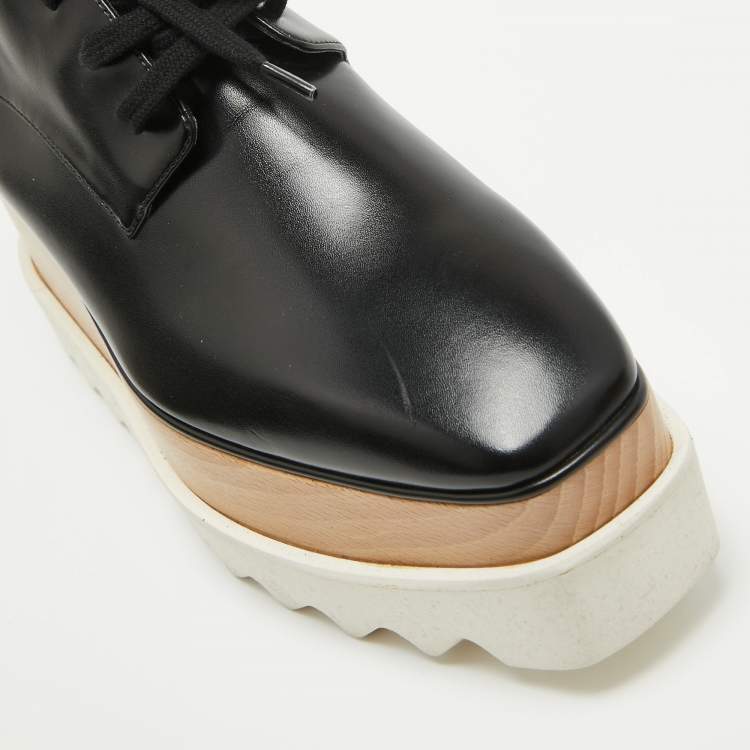 Pre Owned Stella McCartney Black Faux Leather Elyse Platforms Sneakers Size 36
