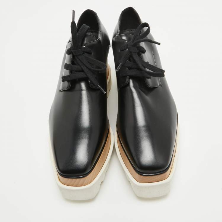 Pre Owned Stella McCartney Black Faux Leather Elyse Platforms Sneakers Size 36