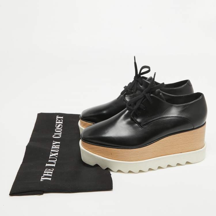 Pre Owned Stella McCartney Black Faux Leather Elyse Platforms Sneakers Size 36