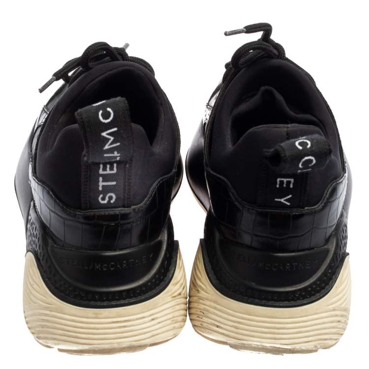 Pre Owned Stella McCartney Black Faux Leather and Faux Croc Leather Sneakers Size 38