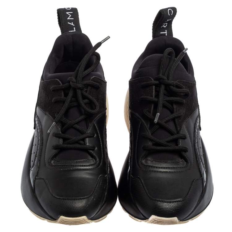 Pre Owned Stella McCartney Black Faux Leather and Faux Croc Leather Sneakers Size 38