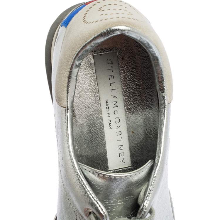 Pre Owned Stella McCartney Silver Faux Leather Elyse Platform Derby Sneakers Size 37
