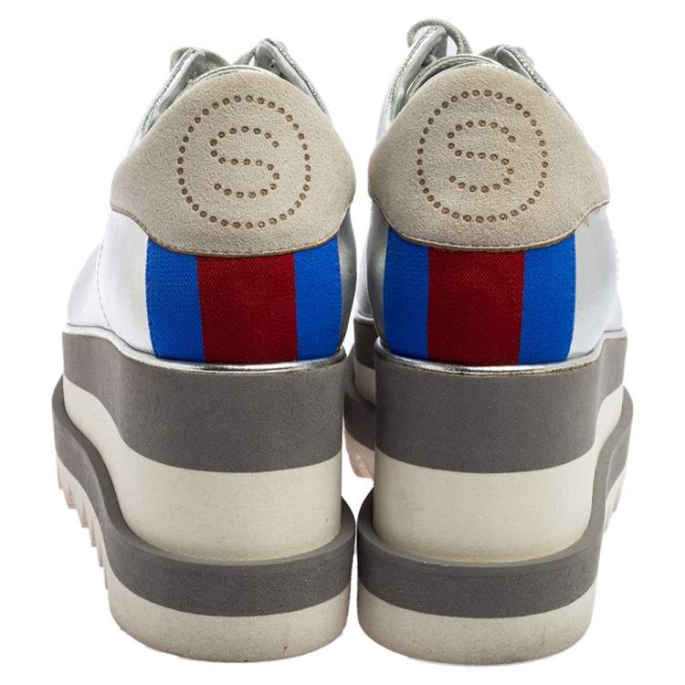 Pre Owned Stella McCartney Silver Faux Leather Elyse Platform Derby Sneakers Size 37