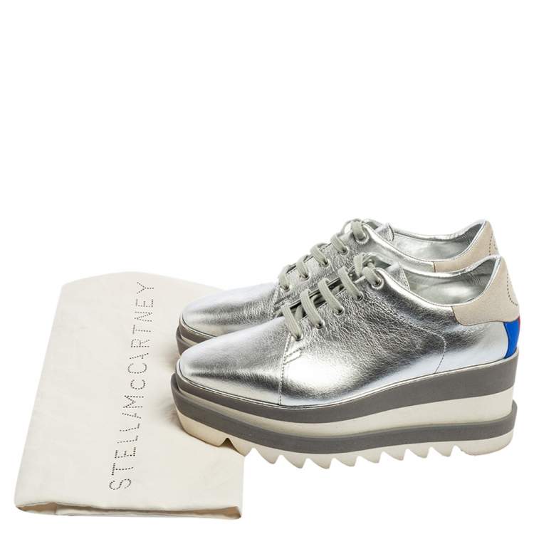 Pre Owned Stella McCartney Silver Faux Leather Elyse Platform Derby Sneakers Size 37