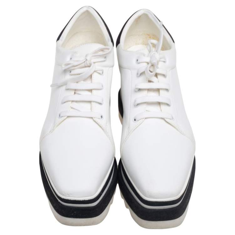 Pre Owned Stella McCartney White Faux Leather Elyse Platform Derby Size 37