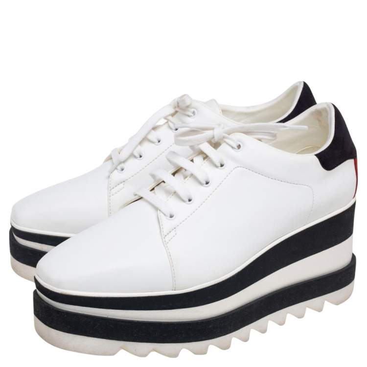 Pre Owned Stella McCartney White Faux Leather Elyse Platform Derby Size 37