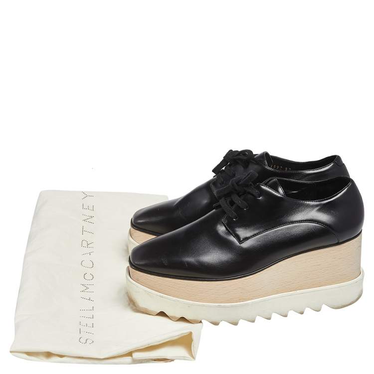 مملوكة مسبقًا Stella McCartney Black Faux Leather  Elyse Platform Derby Sneakers Size 37