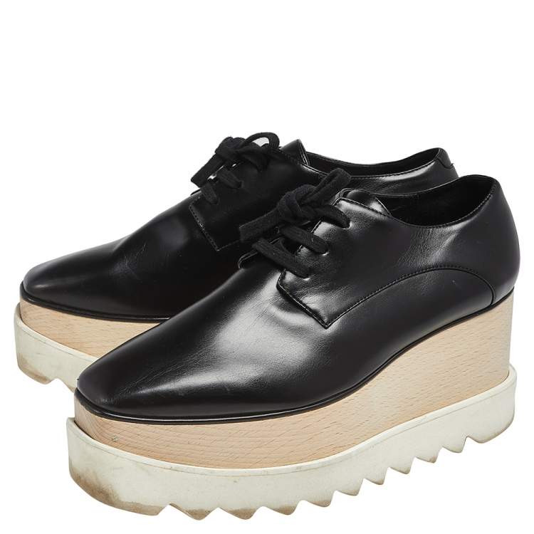 مملوكة مسبقًا Stella McCartney Black Faux Leather  Elyse Platform Derby Sneakers Size 37