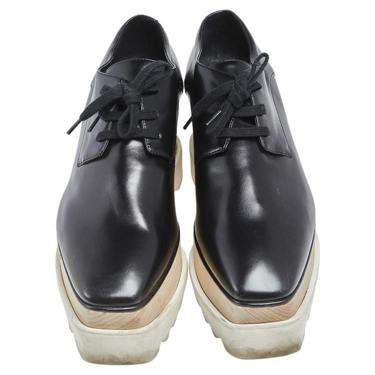 مملوكة مسبقًا Stella McCartney Black Faux Leather  Elyse Platform Derby Sneakers Size 37