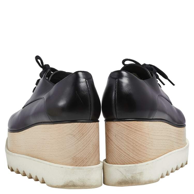 مملوكة مسبقًا Stella McCartney Black Faux Leather  Elyse Platform Derby Sneakers Size 37