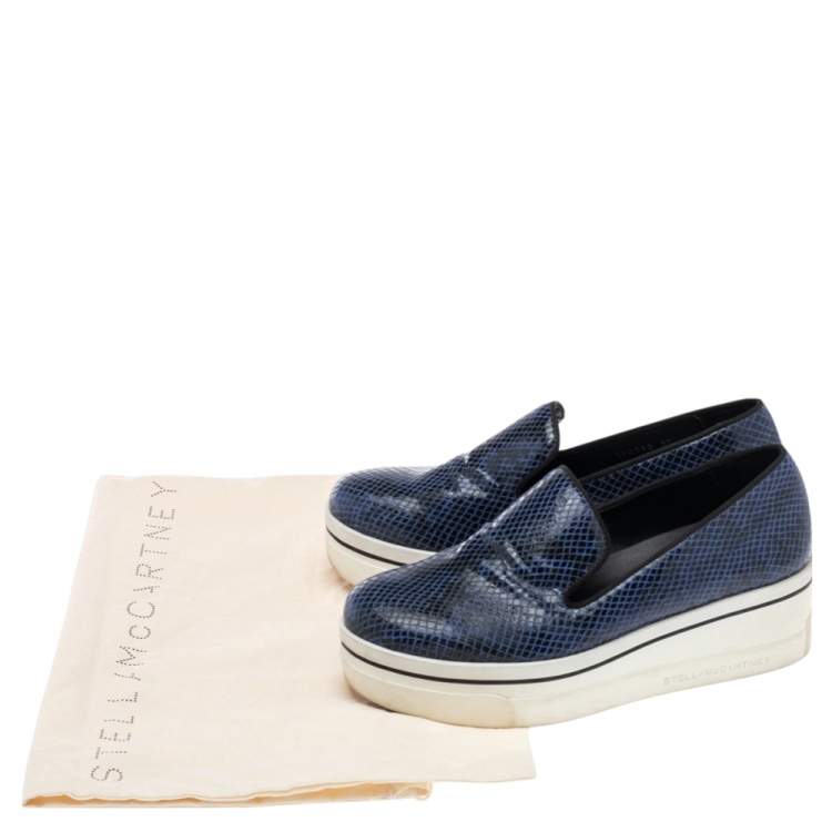 Pre Owned Stella McCartney Blue Faux Snakeskin Embossed Leather Platform Binx Sneakers Size 37