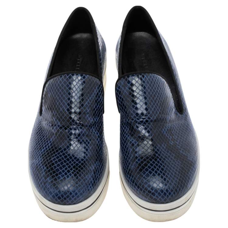 Pre Owned Stella McCartney Blue Faux Snakeskin Embossed Leather Platform Binx Sneakers Size 37
