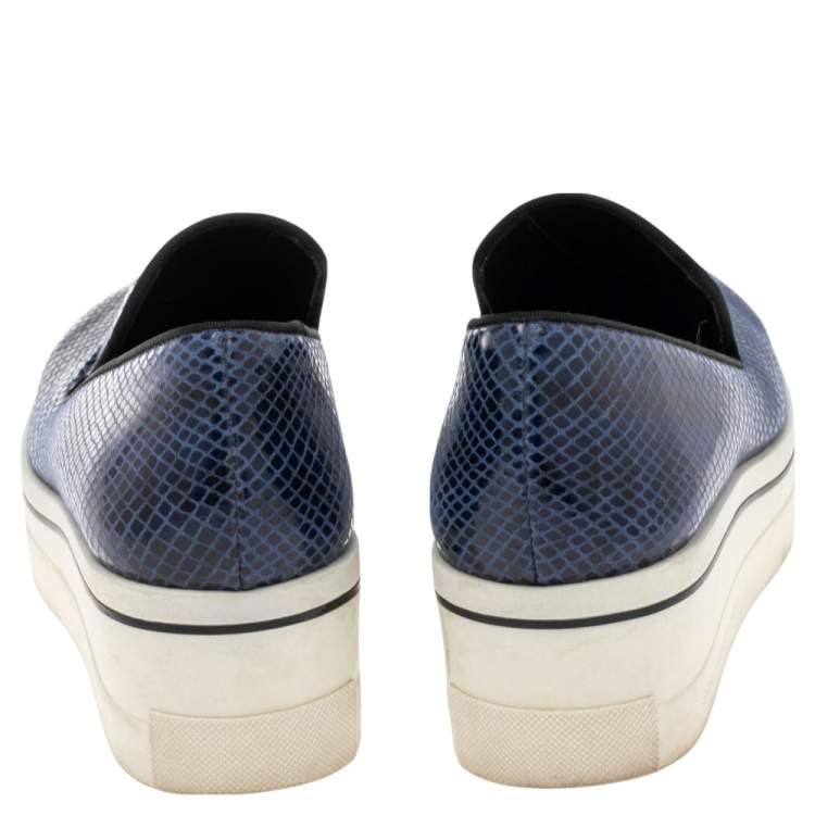 Pre Owned Stella McCartney Blue Faux Snakeskin Embossed Leather Platform Binx Sneakers Size 37