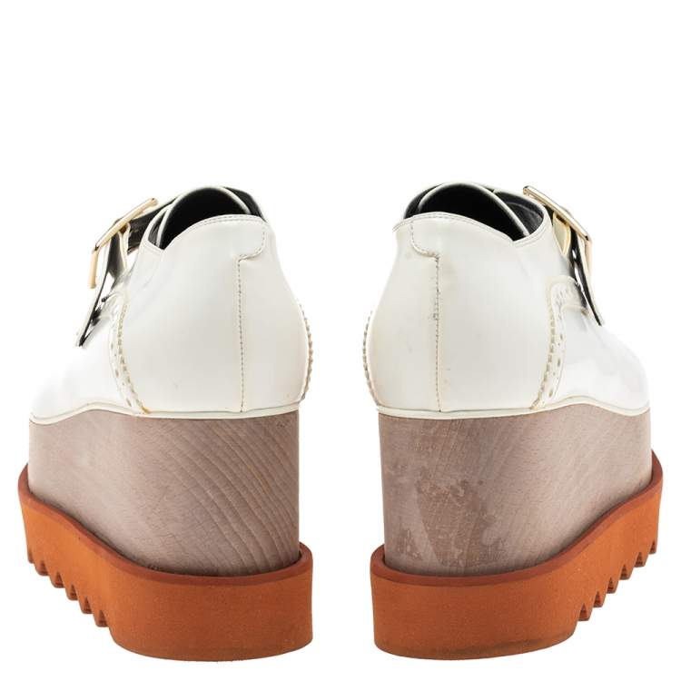 Pre Owned Stella McCartney White Brogue Faux Leather Elyse Monk Platform Derby Size 37