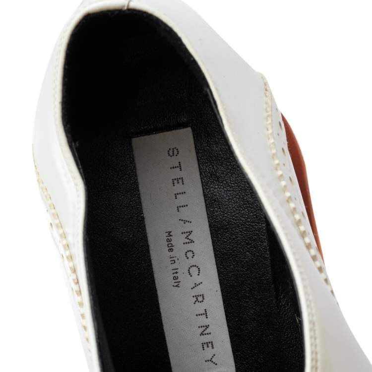 Pre Owned Stella McCartney White Brogue Faux Leather Elyse Monk Platform Derby Size 37