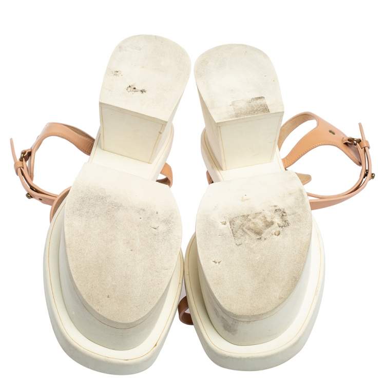 Pre Owned Stella McCartney Peach Faux Leather Altea Platform Sandals Size 41