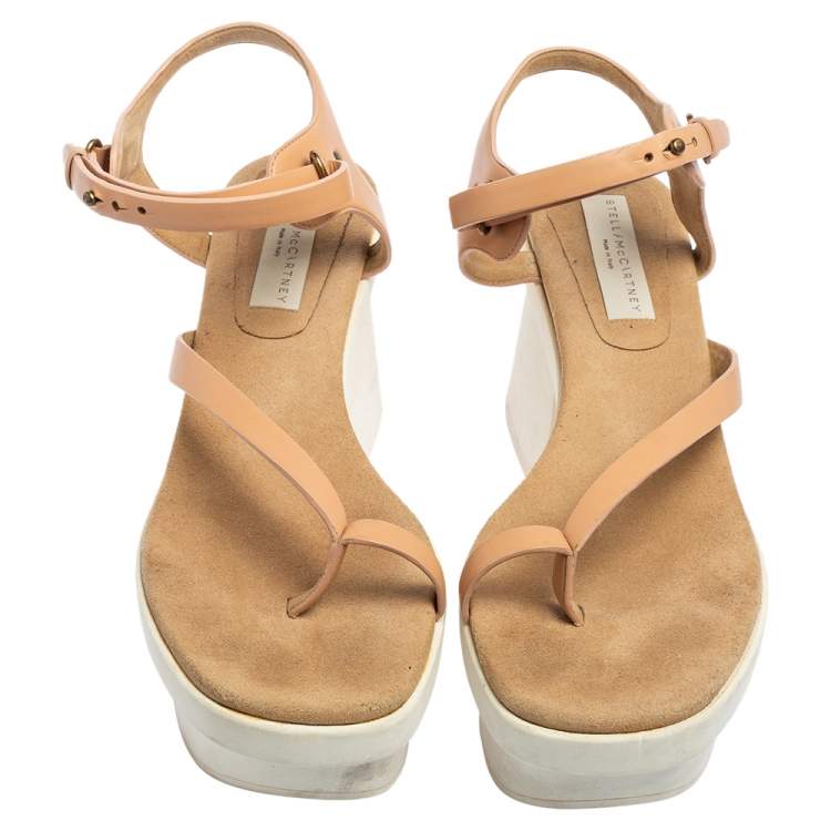Pre Owned Stella McCartney Peach Faux Leather Altea Platform Sandals Size 41