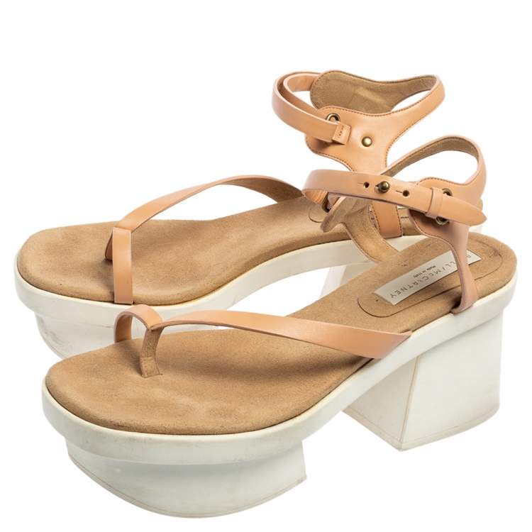 Pre Owned Stella McCartney Peach Faux Leather Altea Platform Sandals Size 41