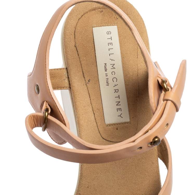 Pre Owned Stella McCartney Peach Faux Leather Altea Platform Sandals Size 41