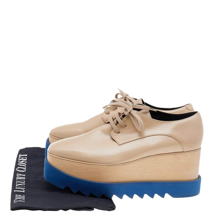 Pre Owned Stella McCartney Beige Faux Leather Elyse Platform Lace Up Derby Size 39