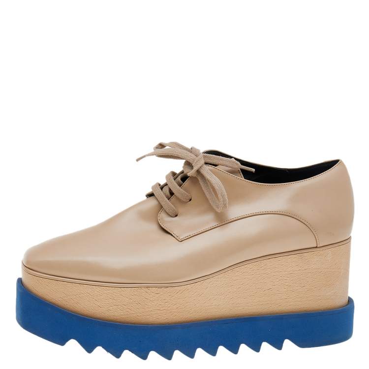 Pre Owned Stella McCartney Beige Faux Leather Elyse Platform Lace Up Derby Size 39