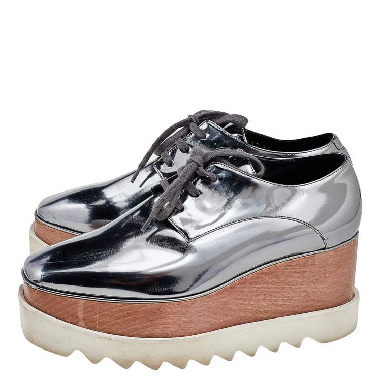 Pre Owned Stella McCartney Faux Patent Leather Elyse Platform Sneakers Size 38