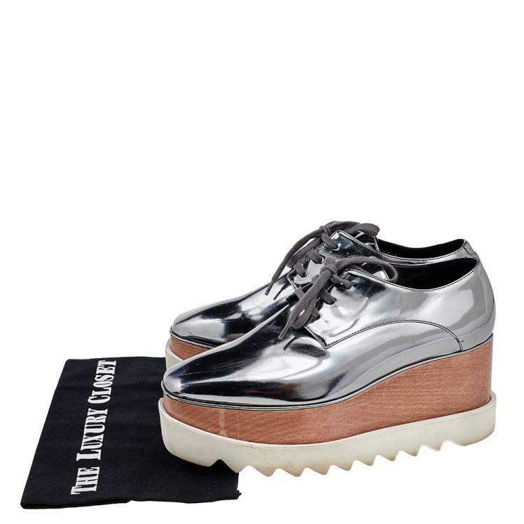 Pre Owned Stella McCartney Faux Patent Leather Elyse Platform Sneakers Size 38