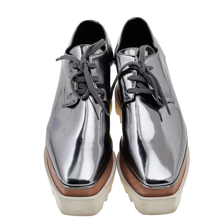 Pre Owned Stella McCartney Faux Patent Leather Elyse Platform Sneakers Size 38