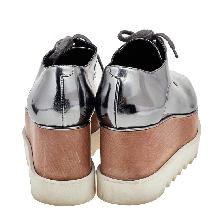 Pre Owned Stella McCartney Faux Patent Leather Elyse Platform Sneakers Size 38