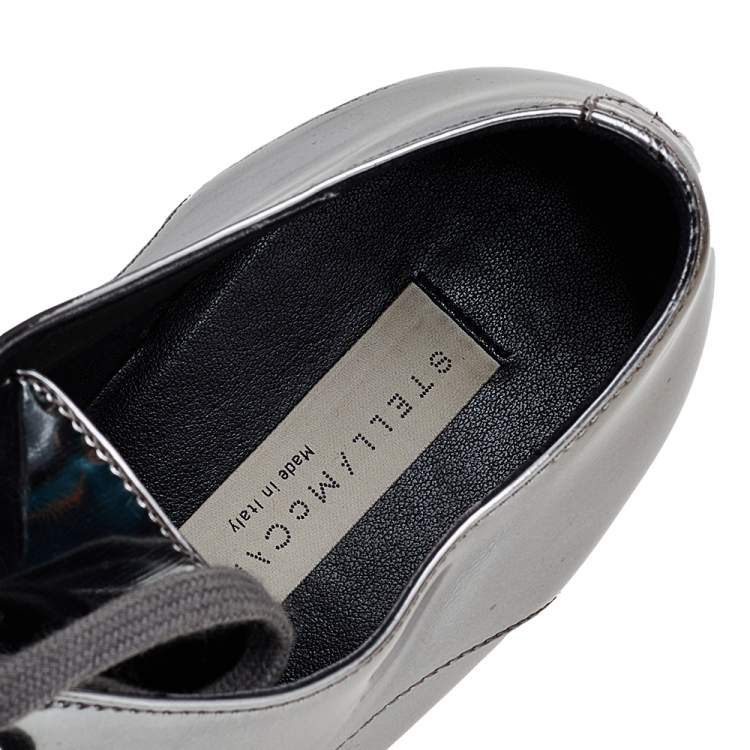 Pre Owned Stella McCartney Faux Patent Leather Elyse Platform Sneakers Size 38