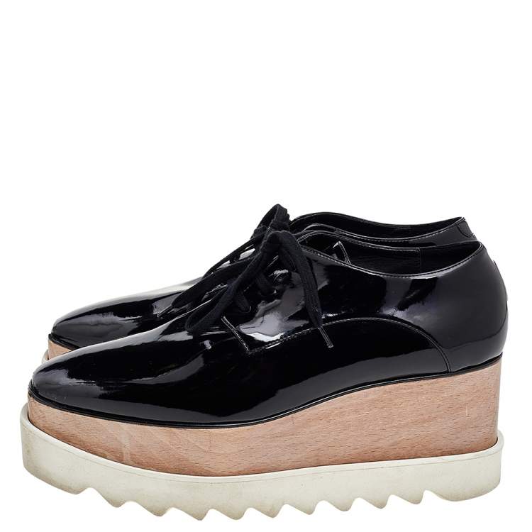 Pre Owned Stella McCartney Black Faux Patent Leather Elyse Platforms Sneakers Size 39