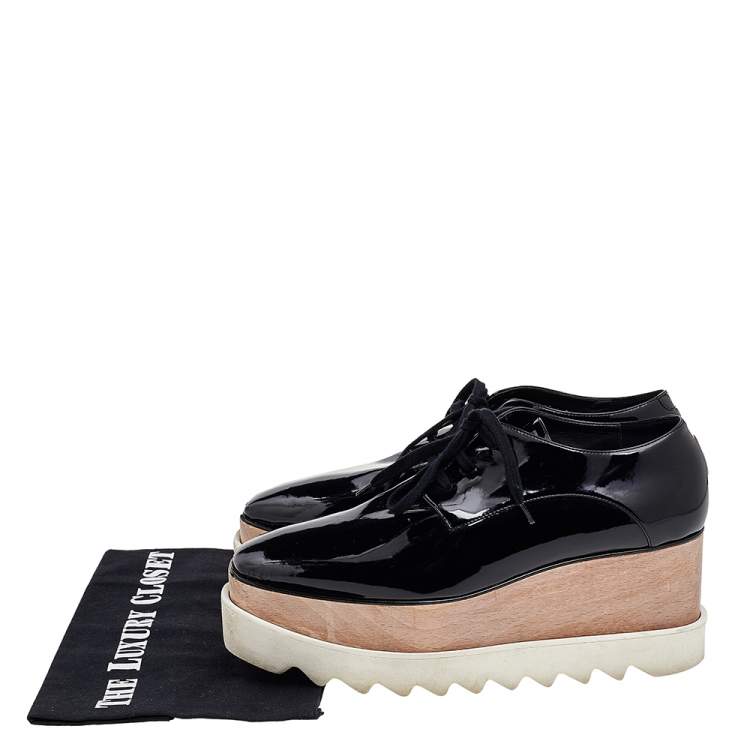 Pre Owned Stella McCartney Black Faux Patent Leather Elyse Platforms Sneakers Size 39