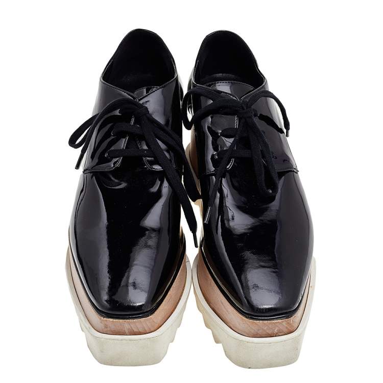 Pre Owned Stella McCartney Black Faux Patent Leather Elyse Platforms Sneakers Size 39