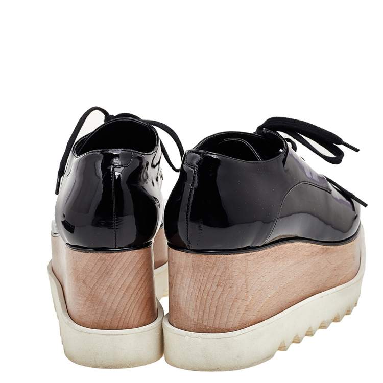 Pre Owned Stella McCartney Black Faux Patent Leather Elyse Platforms Sneakers Size 39