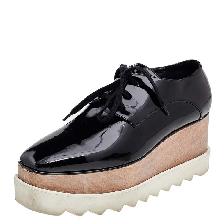 Pre Owned Stella McCartney Black Faux Patent Leather Elyse Platforms Sneakers Size 39