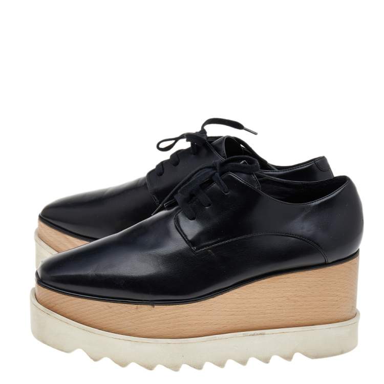 Pre Owned Stella McCartney Black Faux Leather Elyse Platform Derby Size 37.5