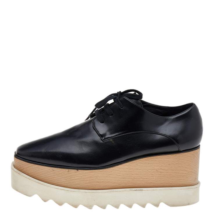 Pre Owned Stella McCartney Black Faux Leather Elyse Platform Derby Size 37.5
