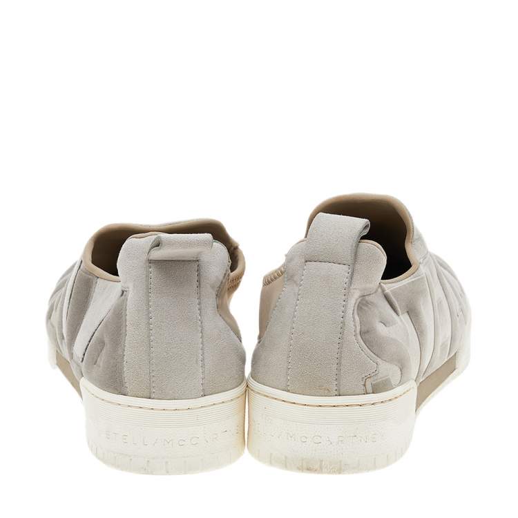 Pre Owned Stella McCartney Grey Faux Suede And Velvet Logo Embossed Slip On Sneakers Size 40