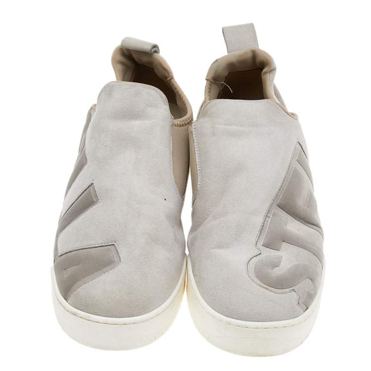 Pre Owned Stella McCartney Grey Faux Suede And Velvet Logo Embossed Slip On Sneakers Size 40