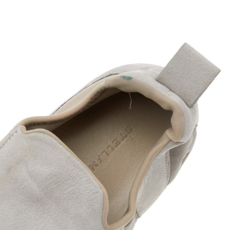 Pre Owned Stella McCartney Grey Faux Suede And Velvet Logo Embossed Slip On Sneakers Size 40