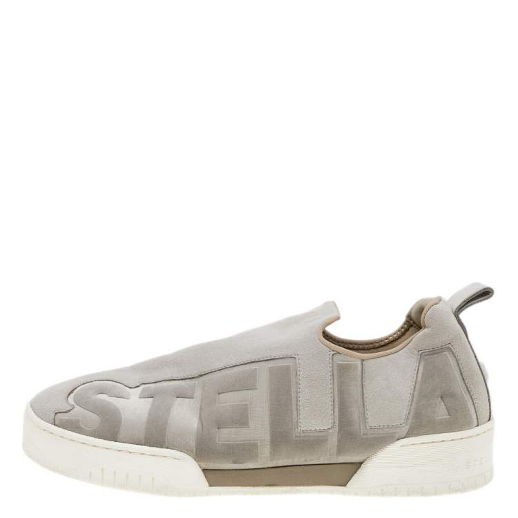Pre Owned Stella McCartney Grey Faux Suede And Velvet Logo Embossed Slip On Sneakers Size 40