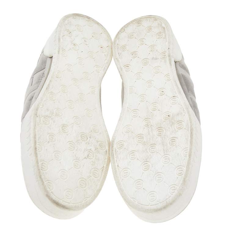 Pre Owned Stella McCartney Grey Faux Suede And Velvet Logo Embossed Slip On Sneakers Size 40