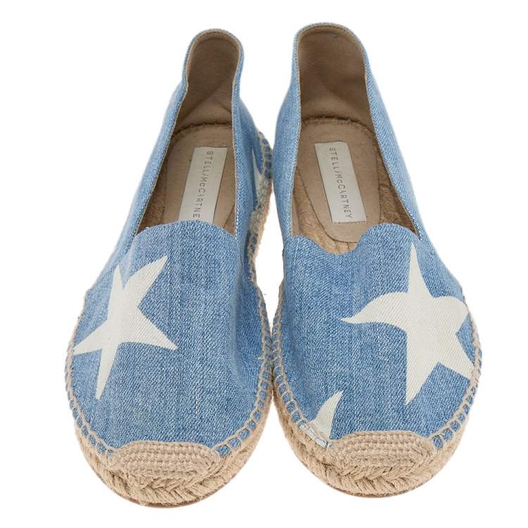 Pre Owned Stella McCartney Blue/White Star Print Denim Rocio Espadrille Flats Size 40