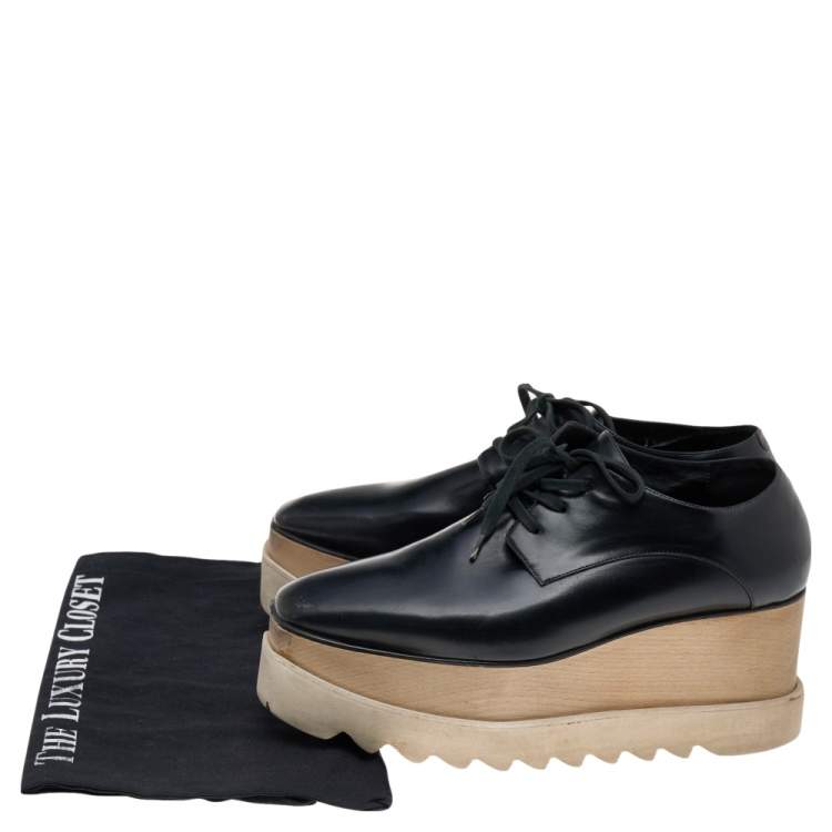 Pre Owned Stella McCartney Black Faux Leather Elyse Platform Derby Sneakers Size 39