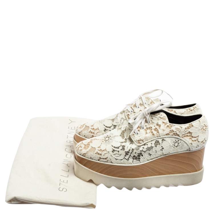 Pre Owned Stella McCartney White Lace Elyse Platform Lace Up Sneakers Size 37.5 