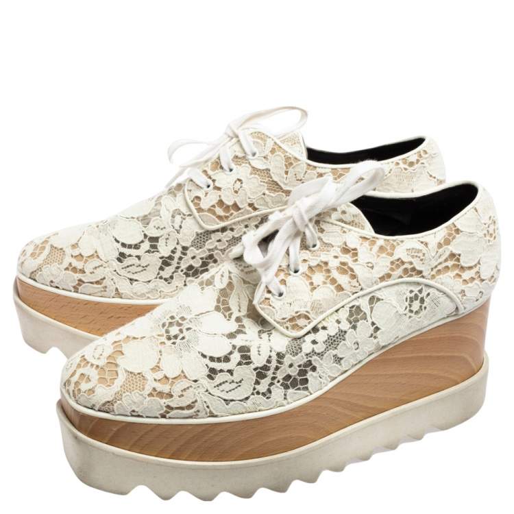 Pre Owned Stella McCartney White Lace Elyse Platform Lace Up Sneakers Size 37.5 