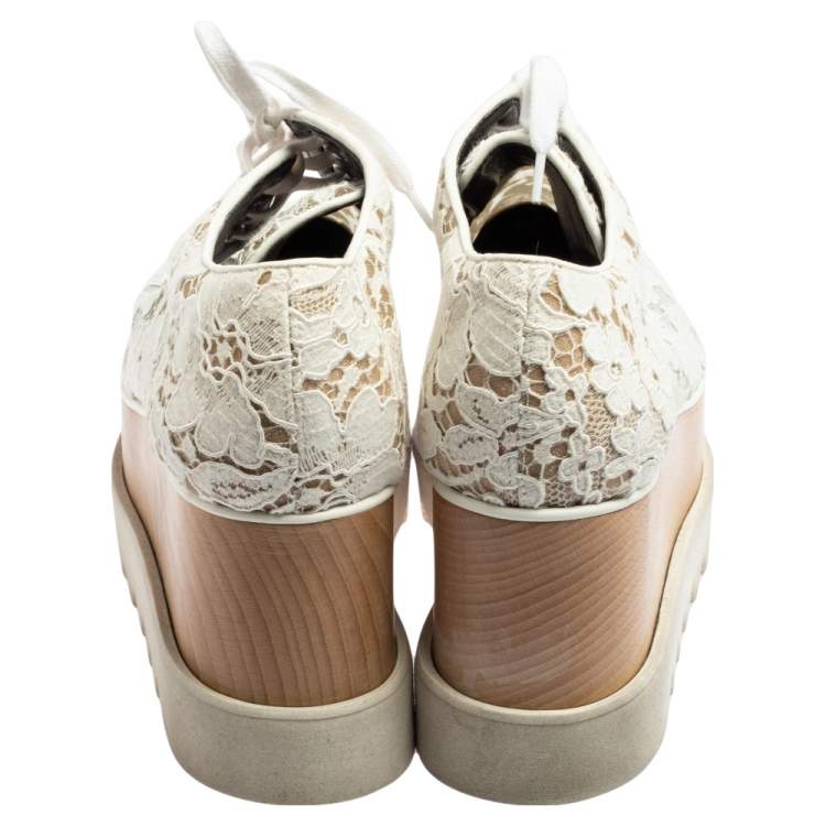 Pre Owned Stella McCartney White Lace Elyse Platform Lace Up Sneakers Size 37.5 